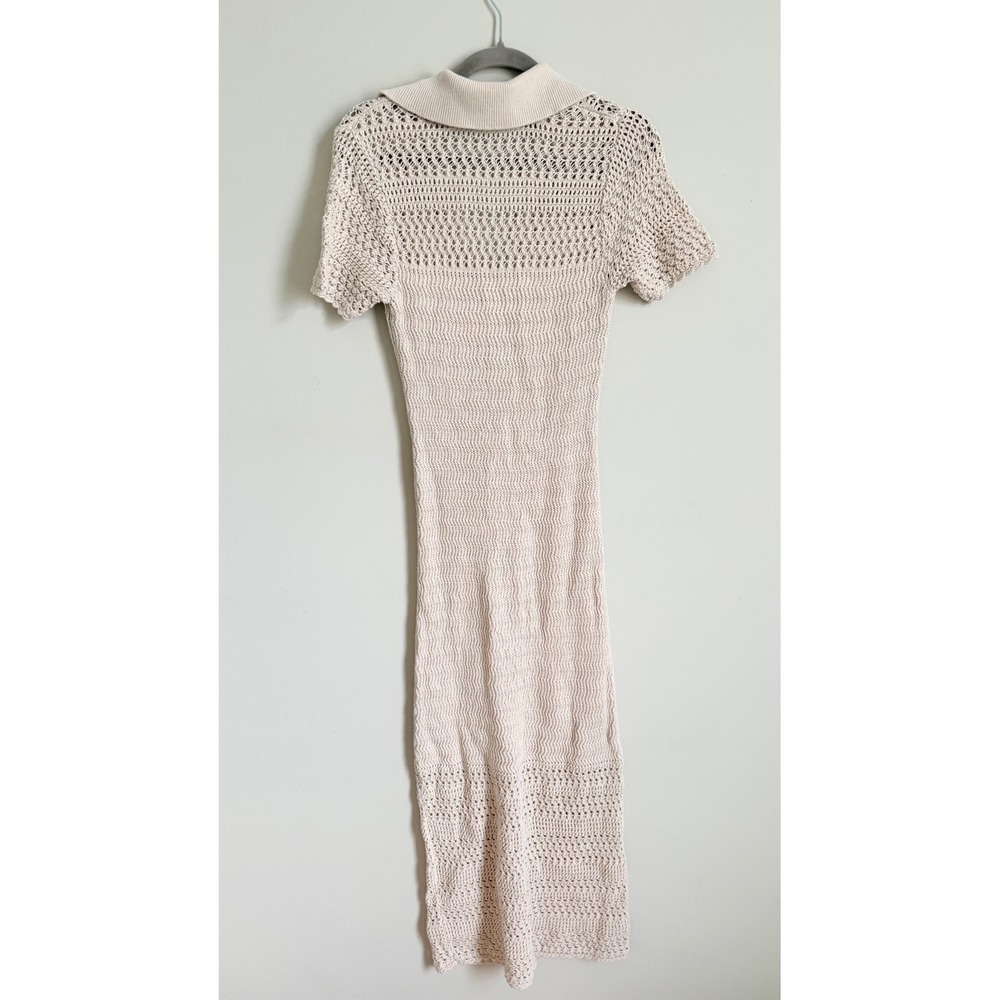Loft Beach Crochet Maxi Dress Cream Cotton Knit Polo Collar Short Sleeve Small - Picture 4 of 5